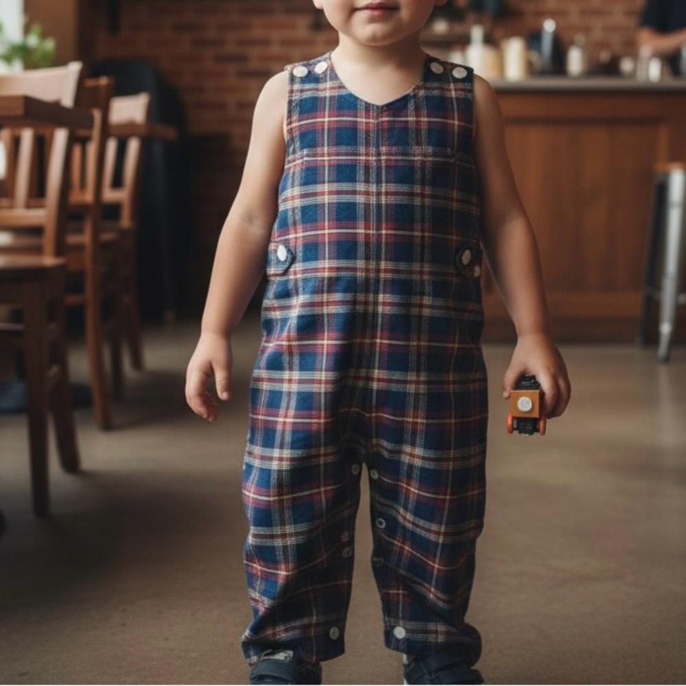 Vintage Toddle Time Penneys Plaid Kids Overalls Size 1